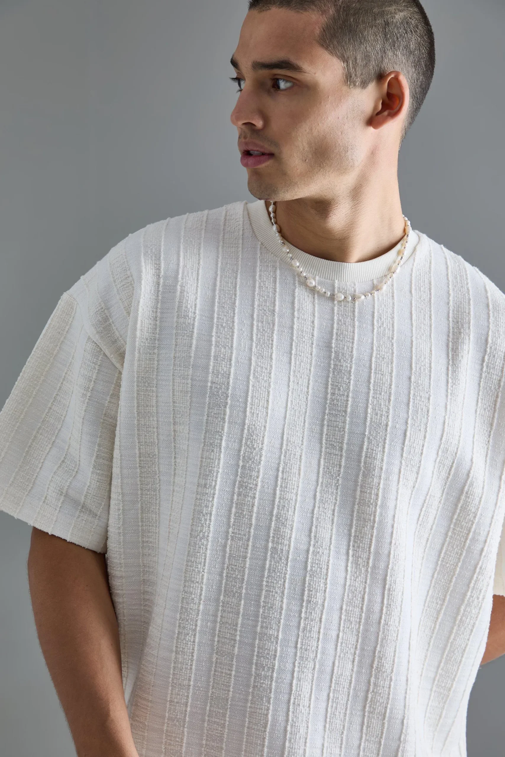 Oversized Textured Stripe T-shirt | UK^boohooMAN