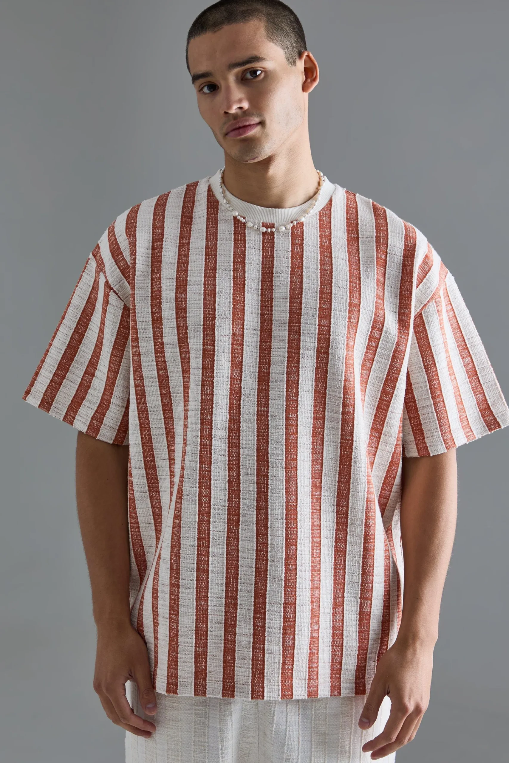 Oversized Textured Stripe T-shirt | UK^boohooMAN New