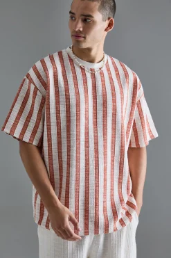 Oversized Textured Stripe T-shirt | UK^boohooMAN New