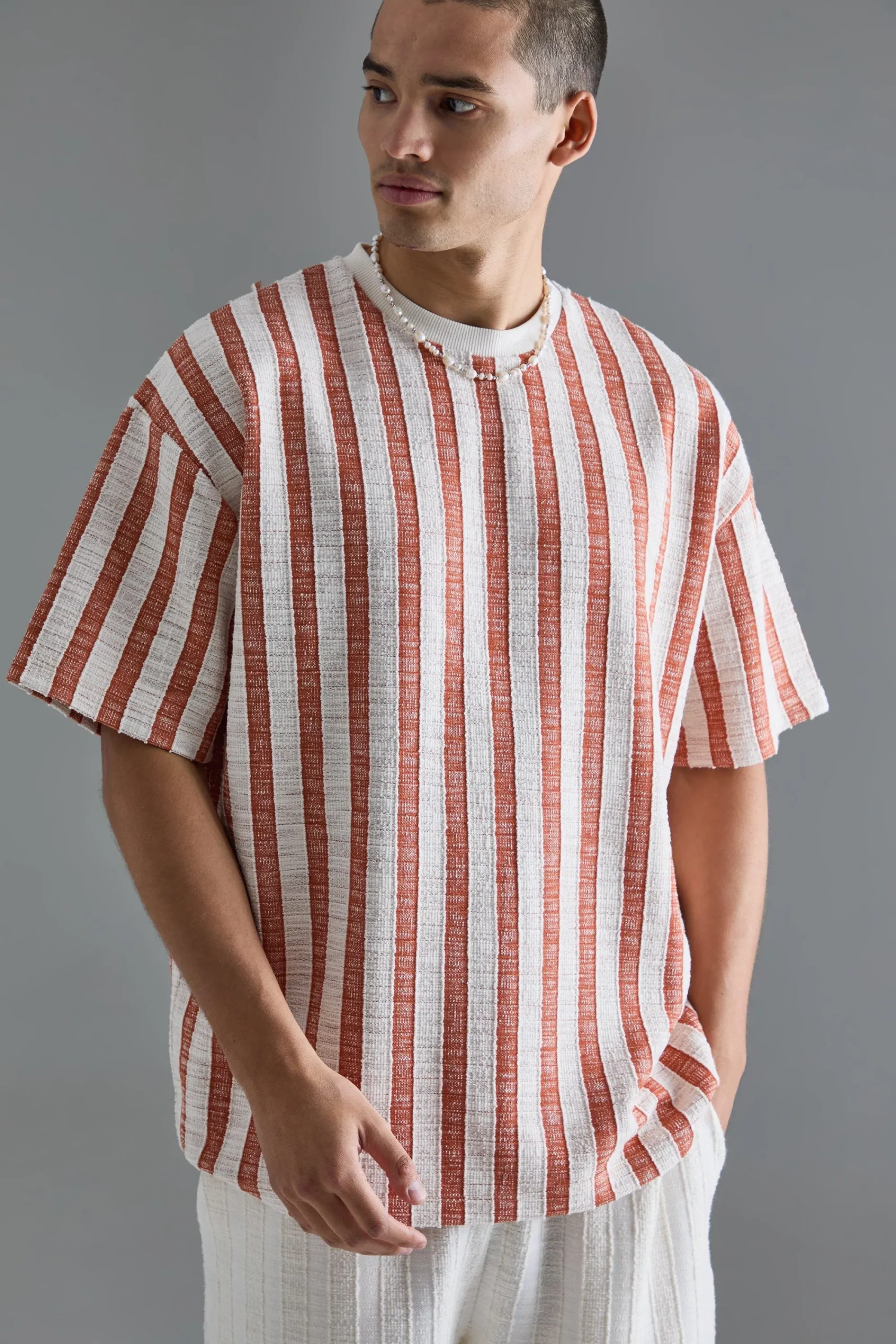 Oversized Textured Stripe T-shirt | UK^boohooMAN New