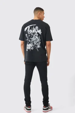 Oversized Tokyo Floral Print T-shirt | UK^boohooMAN Sale