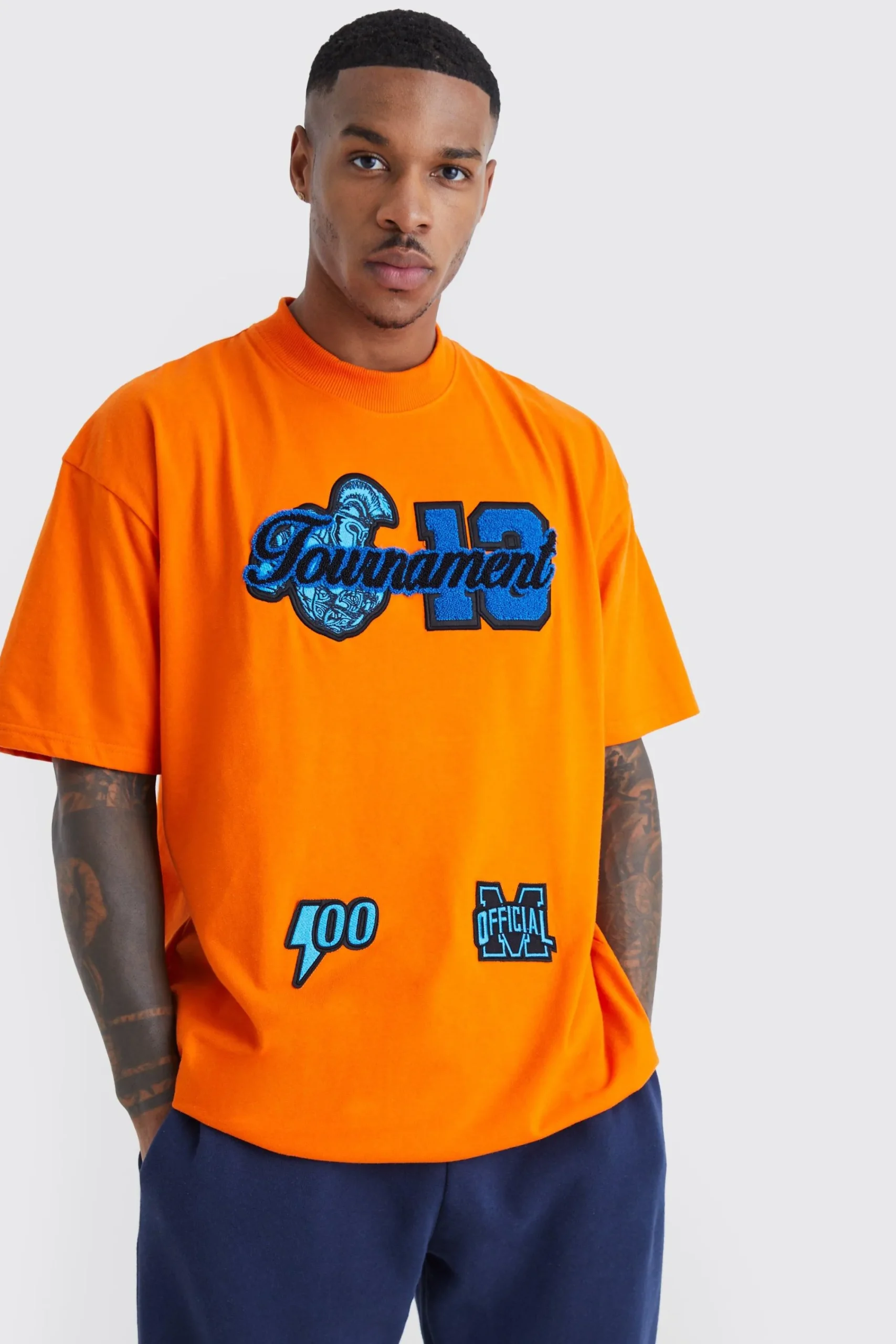 Oversized Tournament Badge Applique T-shirt | UK^boohooMAN Sale