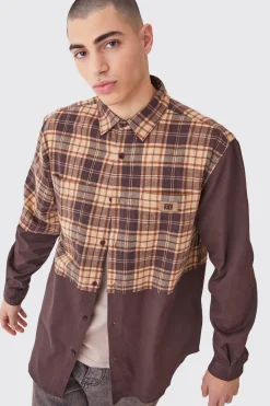 boohooMAN Oversized Twill Spliced Check Overshirt | UK| Shirts