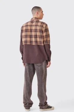 boohooMAN Oversized Twill Spliced Check Overshirt | UK| Shirts