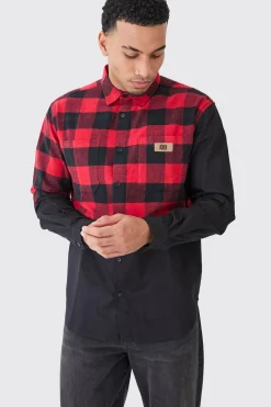 boohooMAN Oversized Twill Spliced Check Overshirt | UK| Shirts