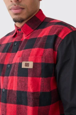 boohooMAN Oversized Twill Spliced Check Overshirt | UK| Shirts
