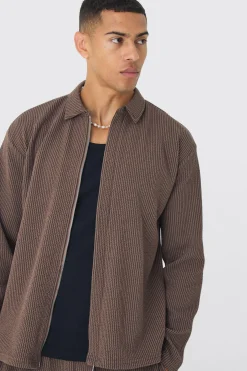 boohooMAN Oversized Two-tone Zip Ribbed Jersey Shirt & Straight Jogger Set | UK| Sets & Co-Ords