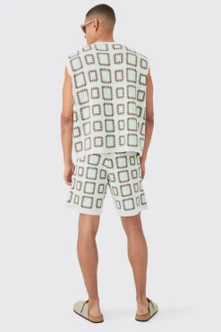 boohooMAN Oversized V Neck Crochet Knitted Tank | UK| Tracksuits