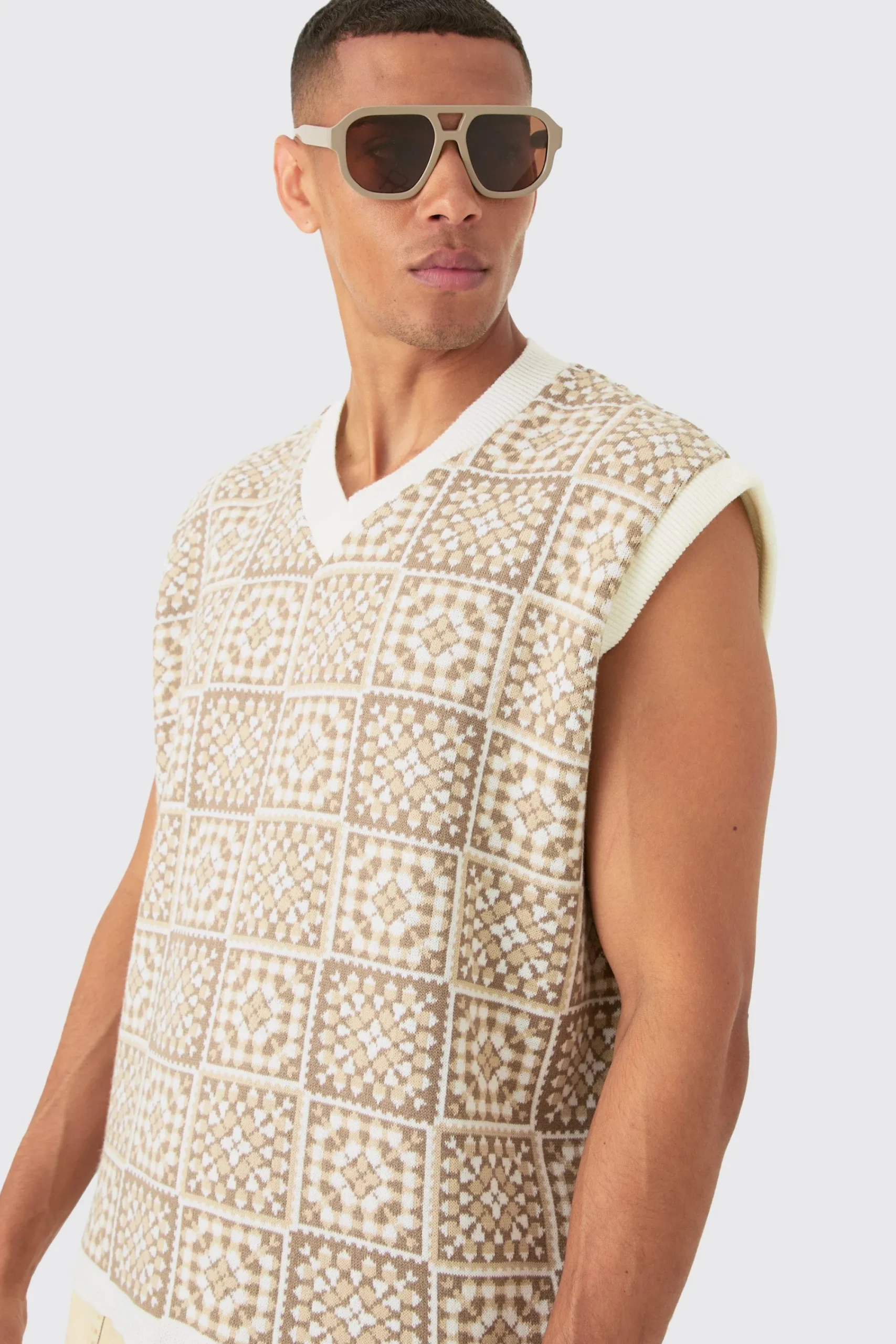 Oversized V Neck Crochet Knitted Tank | UK^boohooMAN Sale
