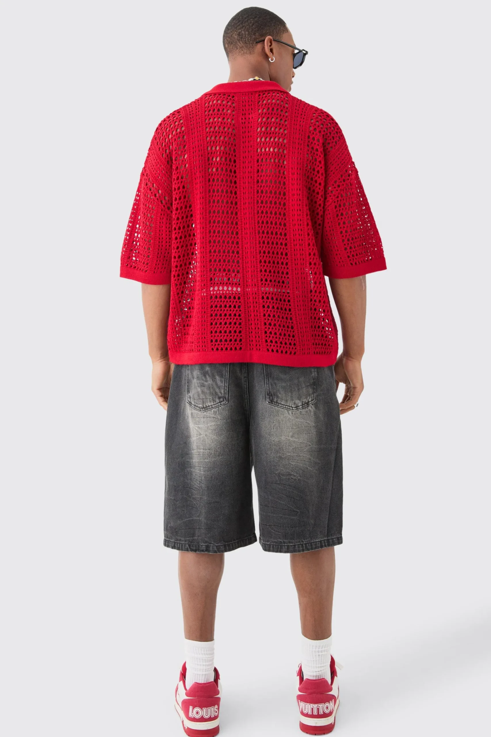 boohooMAN Oversized V Neck Open Stitch Knitted Polo | UK| Knitwear