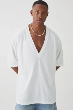 Oversized V Neck Ottoman Rib T-Shirt | UK^boohooMAN Best