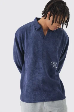 Oversized V Neck Washed Embroidered Rugby Sweatshirt Polo | UK^boohooMAN Clearance