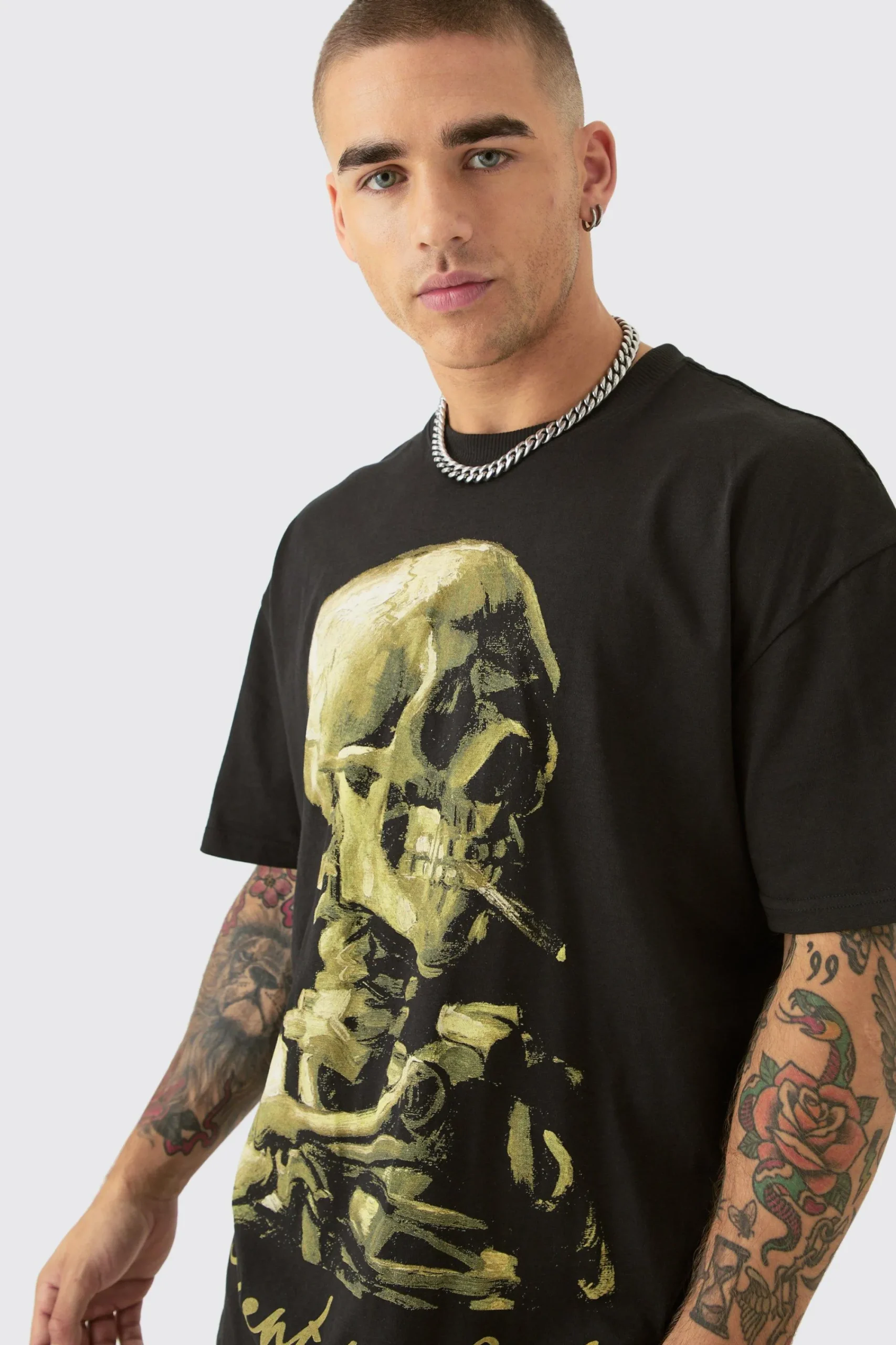 Oversized Van Gogh Skull License T-shirt | UK^boohooMAN Best