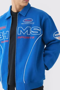boohooMAN Oversized Varsity BHMS Embroidered Jersey Bomber Jacket | UK| Coats & Jackets|Hoodies & Sweatshirts