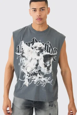 Oversized Wash Boxy Renaissance Worldwide Cherub Tank | UK^boohooMAN Outlet