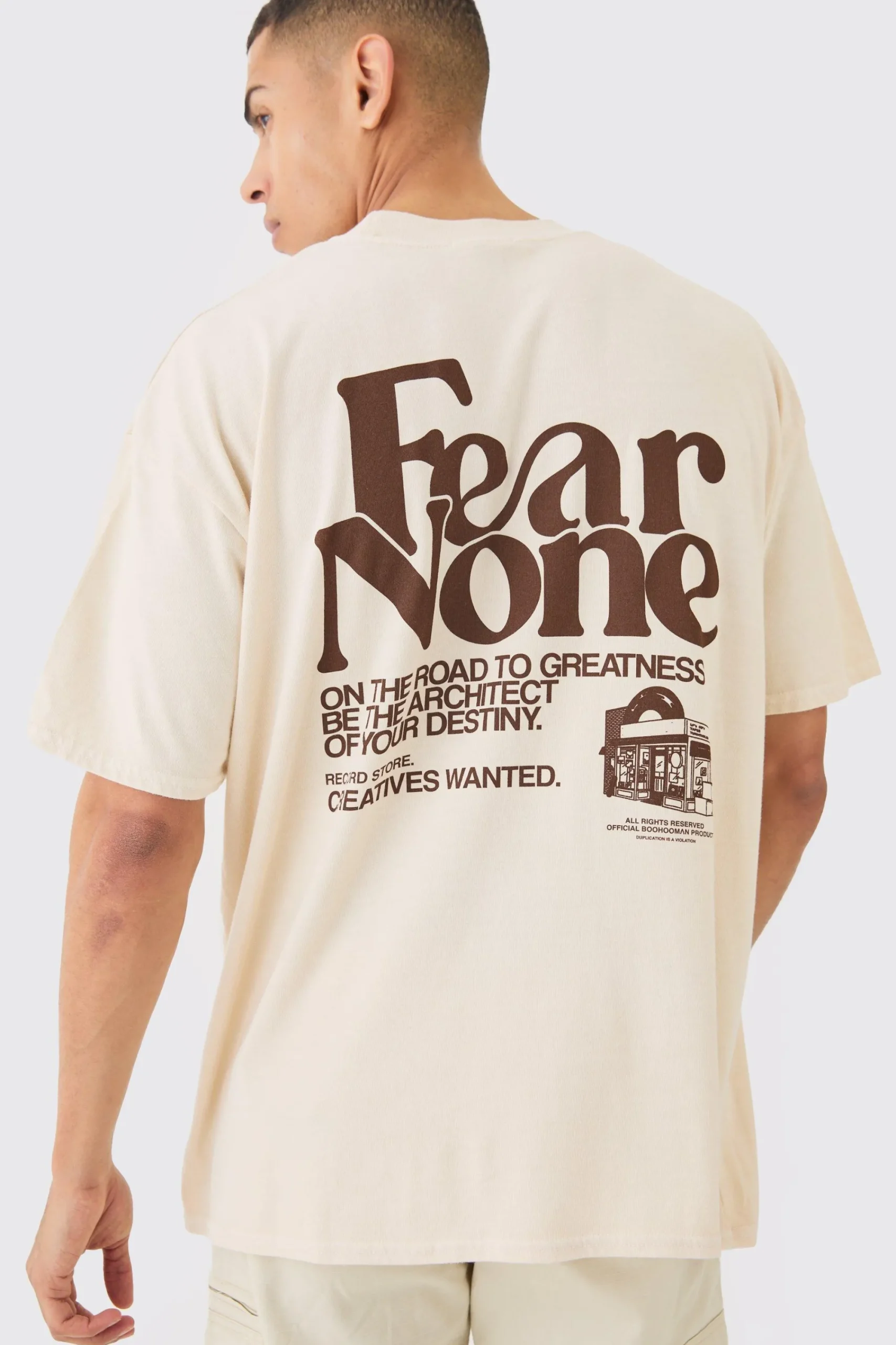 Oversized Wash Fear None Print T-shirt | UK^boohooMAN Hot