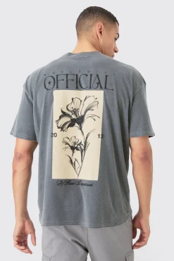 Oversized Wash Official Flower Print T-shirt | UK^boohooMAN Sale