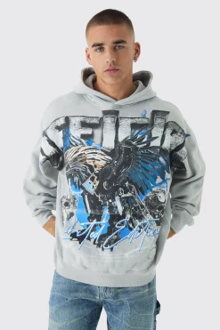 boohooMAN Oversized Wash Over The Seams Official Graphic Hoodie | UK| Hoodies & Sweatshirts