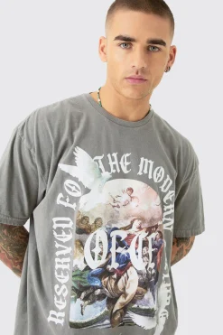 Oversized Wash Renaissance Ofcl Print T-shirt | UK^boohooMAN