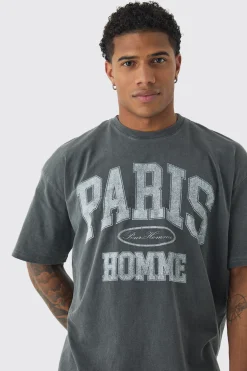 Oversized Washed Boxy Paris T-shirt | UK^boohooMAN Discount