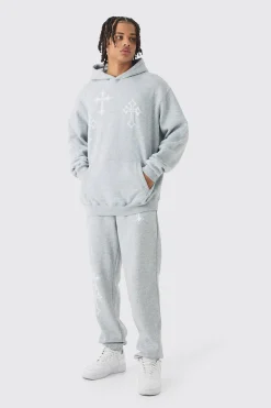 boohooMAN Oversized Washed Cross Print Tracksuit | UK| Tracksuits