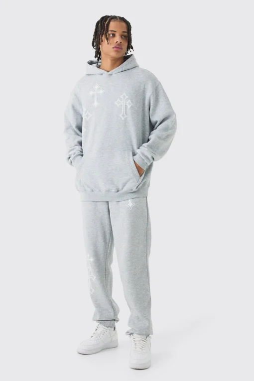 boohooMAN Oversized Washed Cross Print Tracksuit | UK| Tracksuits
