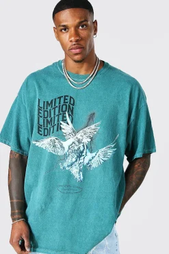 Oversized Washed Dove Graphic T-Shirt | UK^boohooMAN Outlet