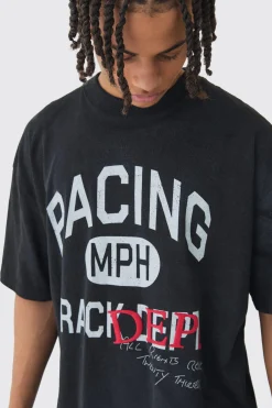 Oversized Washed Extended Neck Heavy Racing T-shirt | UK^boohooMAN Hot