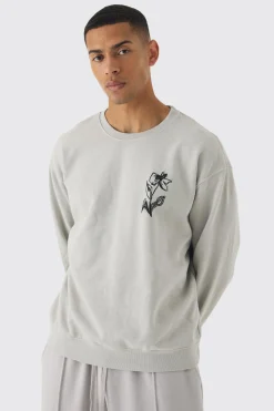 boohooMAN Oversized Washed Floral Line Drawing Back Print Sweatshirt | UK| Hoodies & Sweatshirts