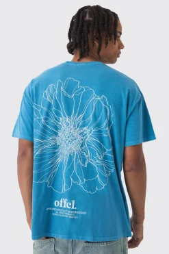 Oversized Washed Floral Line Drawing Back Print T-Shirt | UK^boohooMAN Best