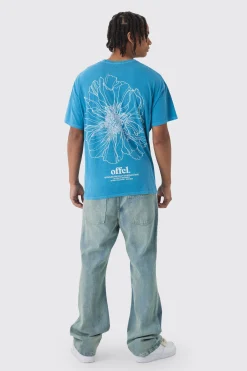 Oversized Washed Floral Line Drawing Back Print T-Shirt | UK^boohooMAN Best