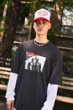 Oversized Washed Heavy Extended Neck Photographic T-shirt | UK^boohooMAN New