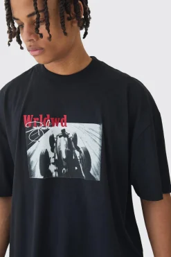 Oversized Washed Heavy Extended Neck Photographic T-shirt | UK^boohooMAN New