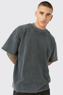 Oversized Washed Heavyweight Waffle T-shirt | UK^boohooMAN Discount