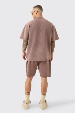 boohooMAN Oversized Washed Heavyweight Waffle T-shirt & Shorts Set | UK| Sets & Co-Ords|Tracksuits