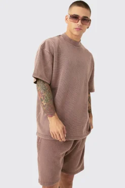 boohooMAN Oversized Washed Heavyweight Waffle T-shirt & Shorts Set | UK| Sets & Co-Ords|Tracksuits