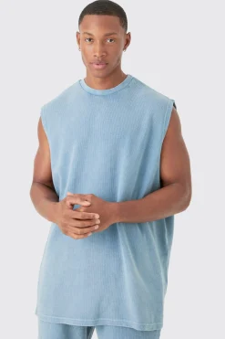 Oversized Washed Heavyweight Waffle Tank & Shorts Set | UK^boohooMAN Outlet