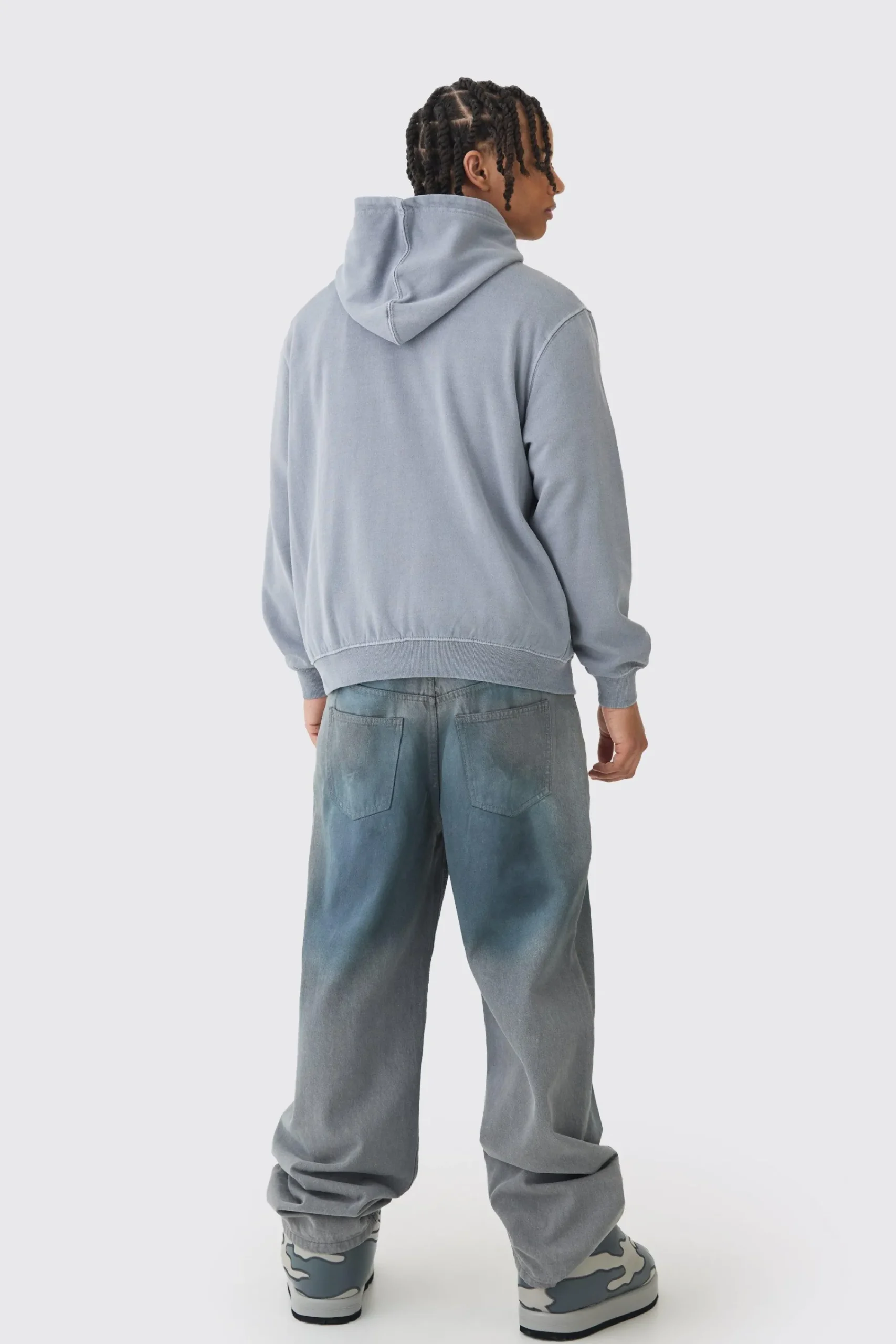 Oversized Washed Horse Print Zip Through Hoodie | UK^boohooMAN Sale