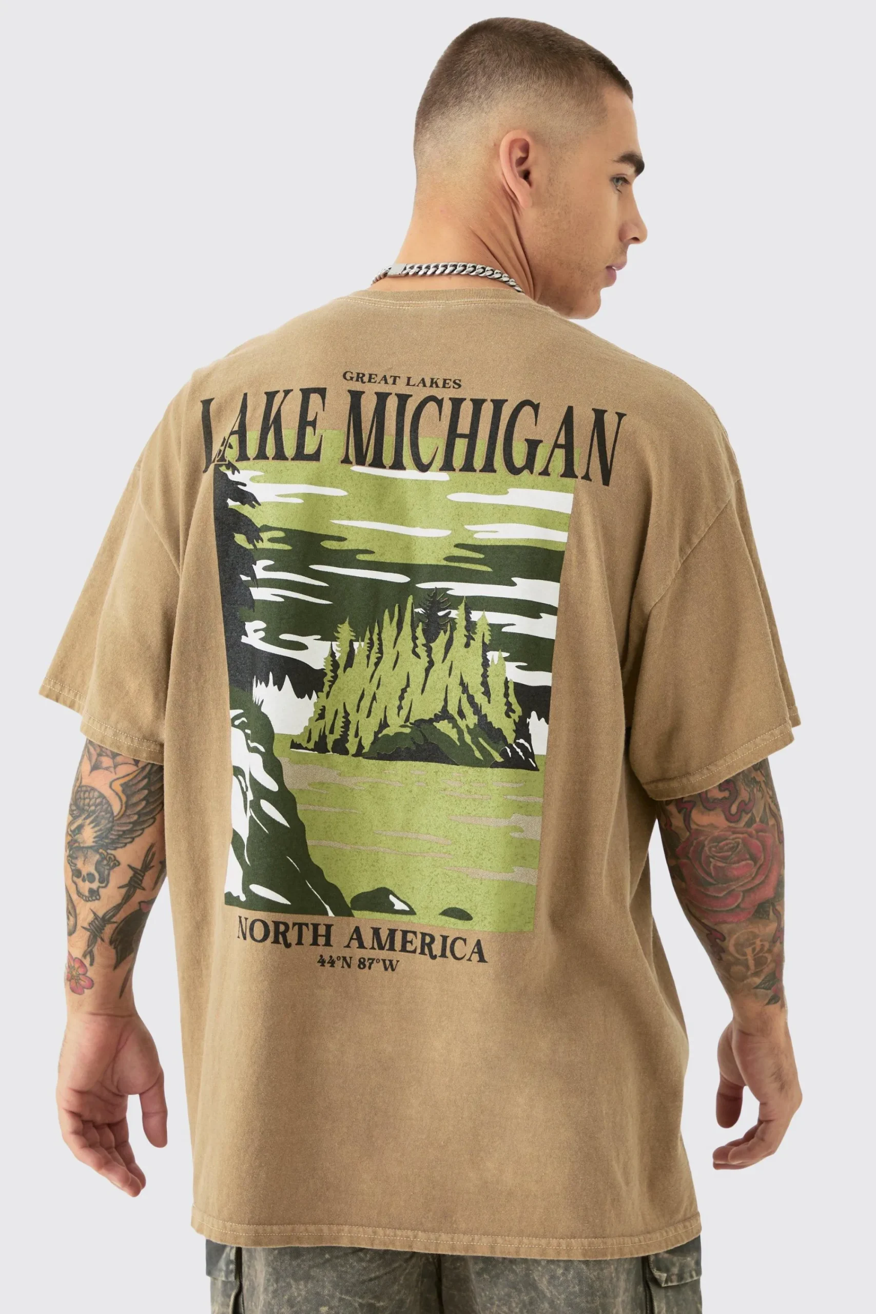 Oversized Washed Lake Michigan Back Printed T-shirt | UK^boohooMAN Clearance
