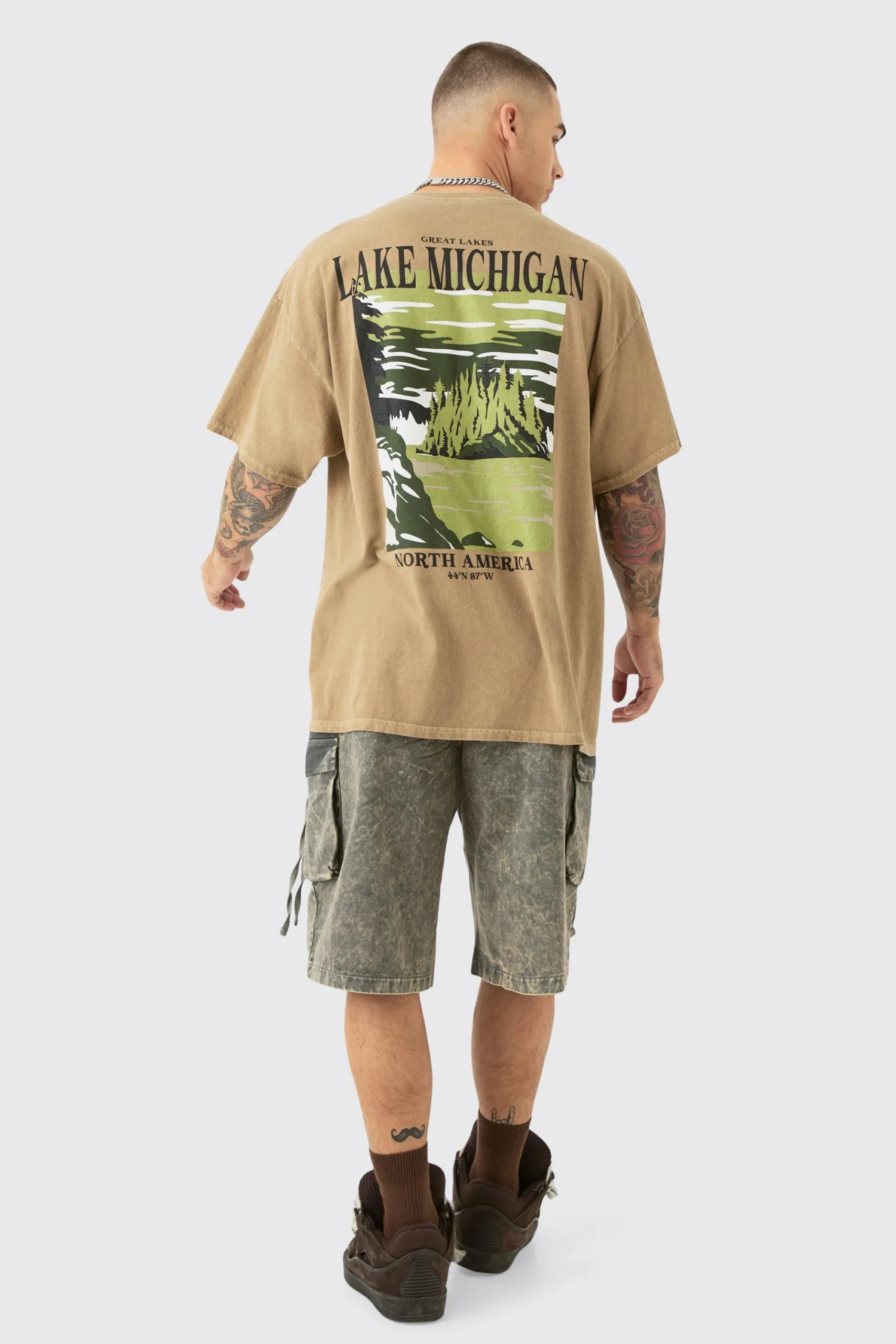 Oversized Washed Lake Michigan Back Printed T-shirt | UK^boohooMAN Clearance