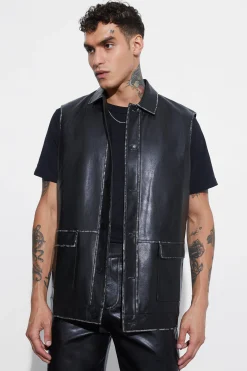 boohooMAN Oversized Washed Pu Sleeveless Blazer | UK| Suits & Tailoring