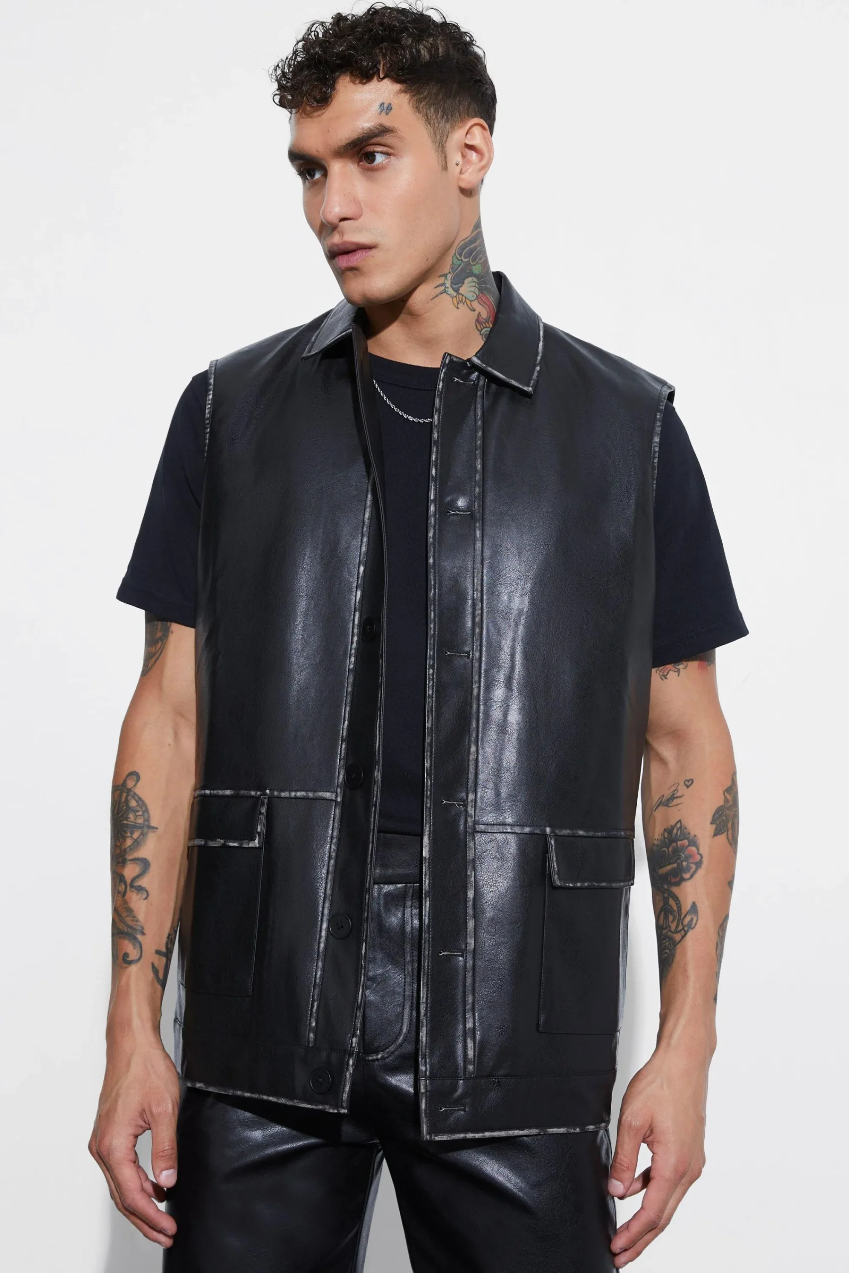 boohooMAN Oversized Washed Pu Sleeveless Blazer | UK| Suits & Tailoring
