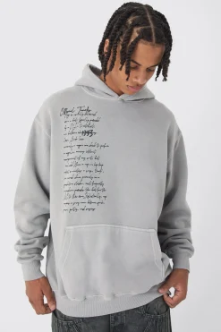 boohooMAN Oversized Washed Script Print Hoodie | UK| Hoodies & Sweatshirts
