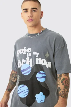 Oversized Washed Space Puff Print T-shirt | UK^boohooMAN Best