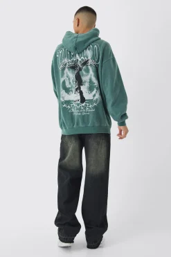 boohooMAN Oversized Washed Tonal Worldwd Renaissance Print Hoodie | UK| Hoodies & Sweatshirts