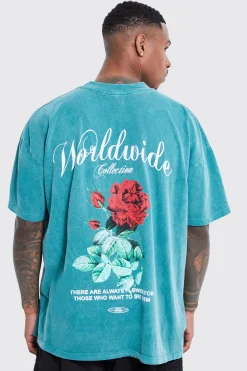 Oversized Washed Worldwide Floral Graphic T-shirt | UK^boohooMAN Discount