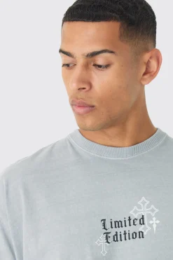 Oversized Washed Worldwide Cross Back Print T-Shirt | UK^boohooMAN Sale