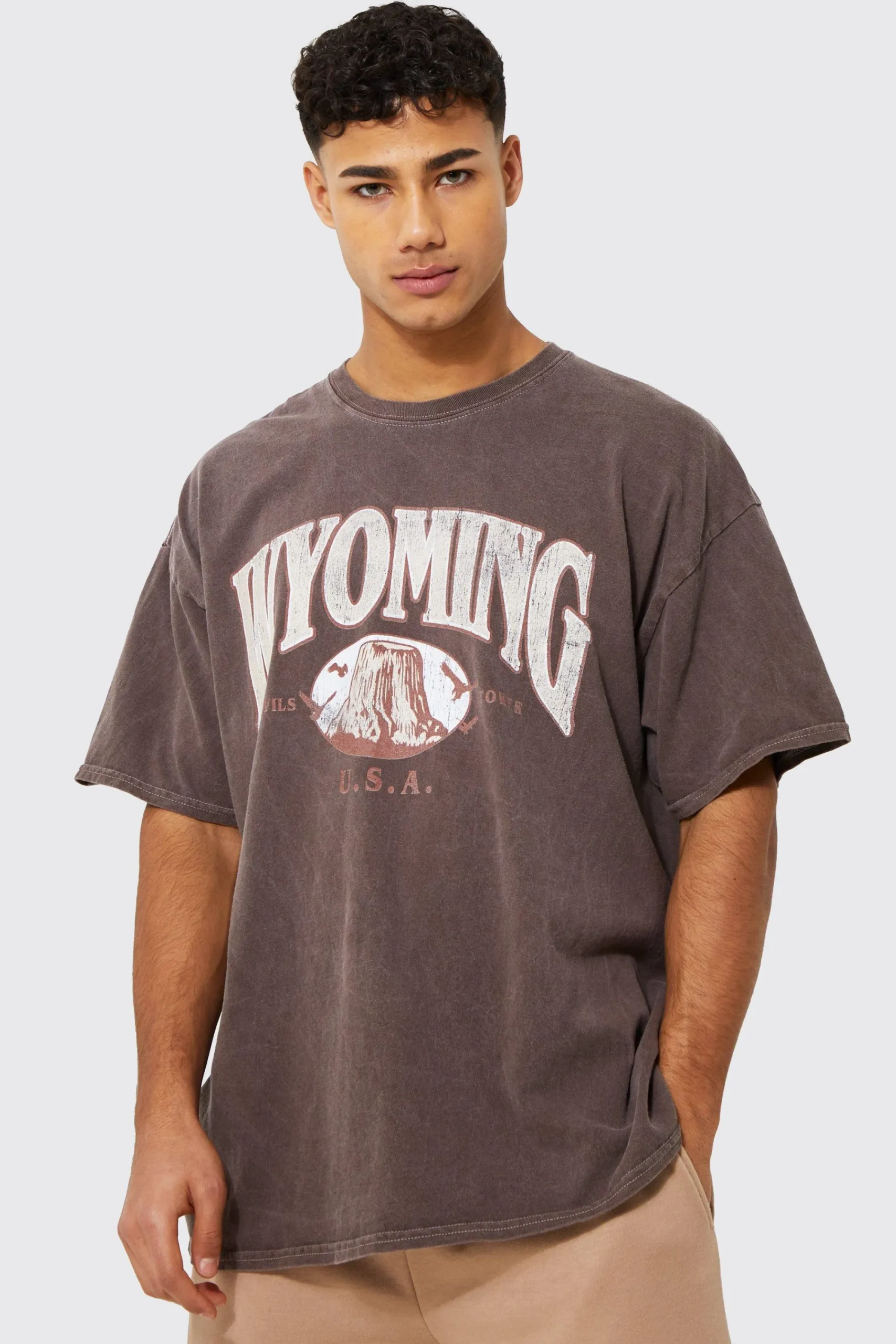Oversized Washed Wyoming Print T-shirt | UK^boohooMAN Discount