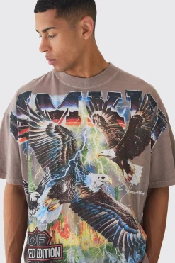 Oversized Western USA Eagle Large Scale Wash Print T-Shirt | UK^boohooMAN Hot