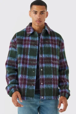 boohooMAN Oversized Wool Look Check Harrington | UK| Coats & Jackets